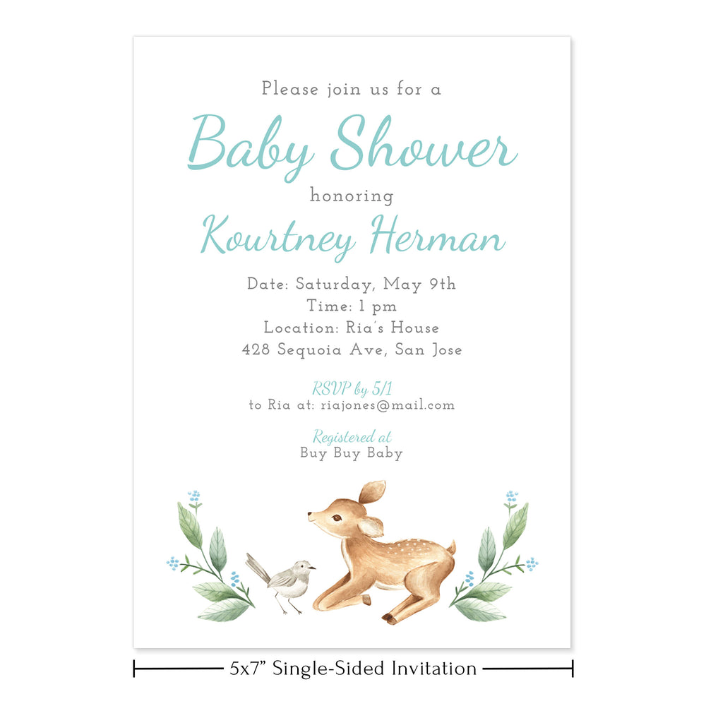Doe and Bird Baby Shower Invitations