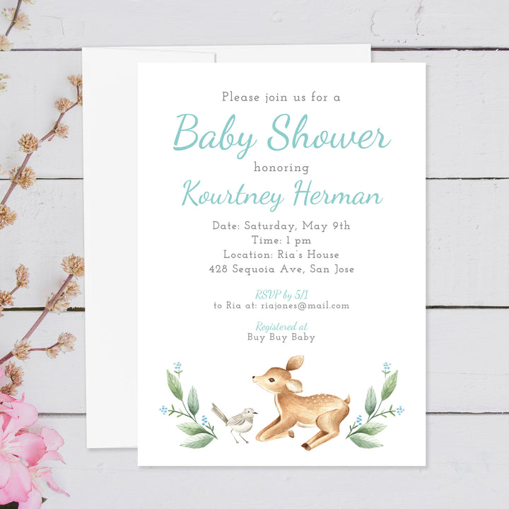 Doe and Bird Baby Shower Invitations