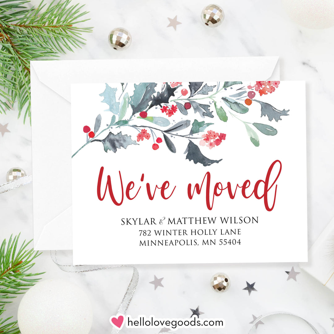 Mistletoe Holly Winter Moving Announcement Cards