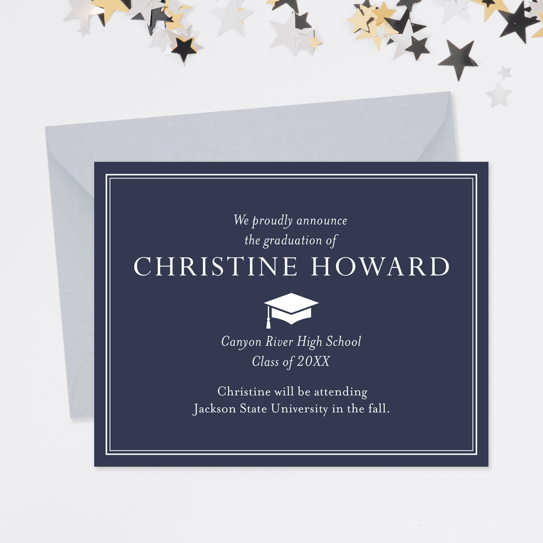 Personalized graduation announcements customized with your graduate's name and school details