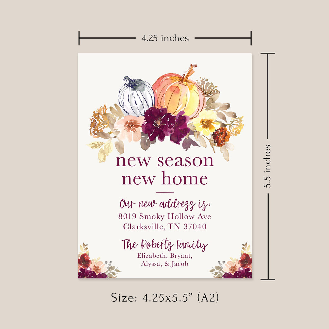 Autumn Floral and Pumpkins Moving Announcement