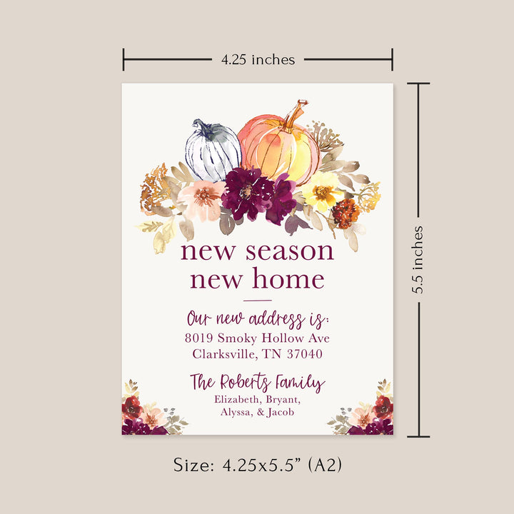 Autumn Floral and Pumpkins Moving Announcement