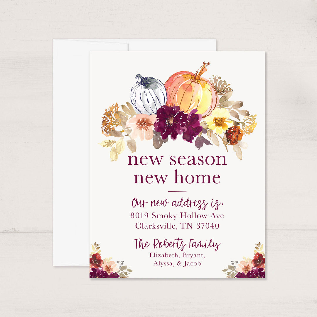 Autumn Floral and Pumpkins Moving Announcement