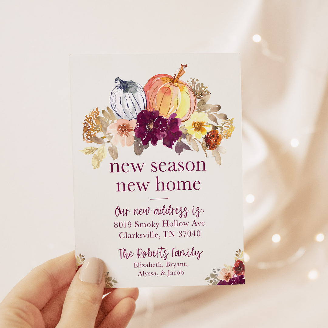 Autumn Floral and Pumpkins Moving Announcement