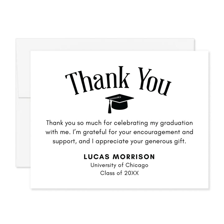 Black and White Graduation Thank You Notecards
