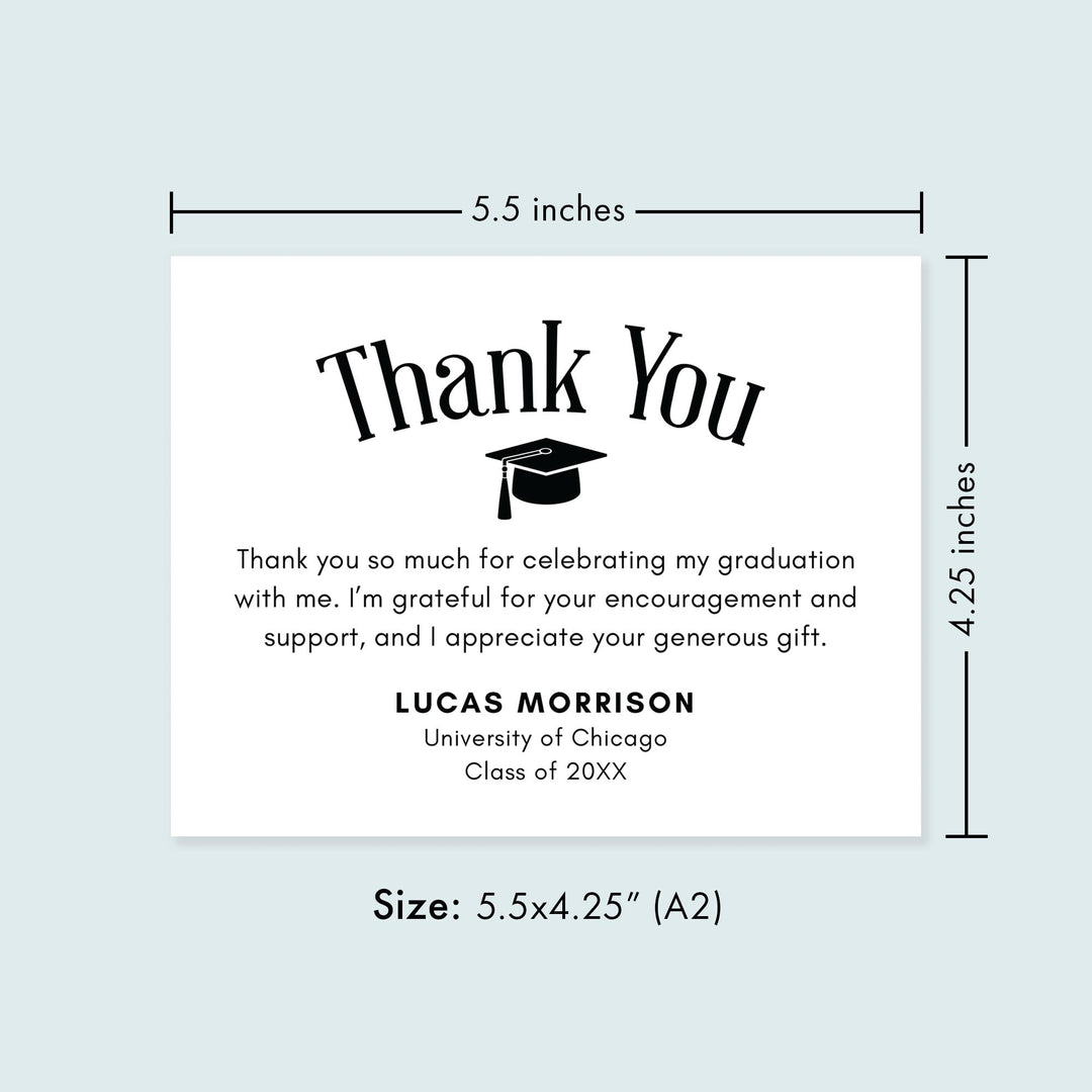 Black and White Graduation Thank You Notecards