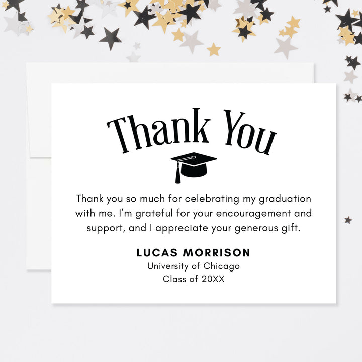 Black and White Graduation Thank You Notecards