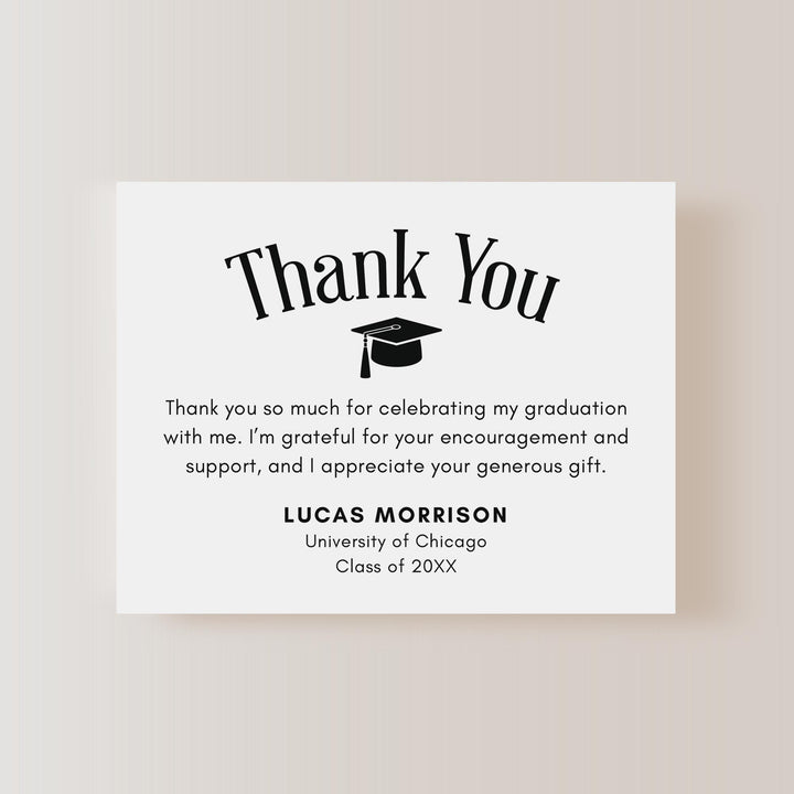 Black and White Graduation Thank You Notecards