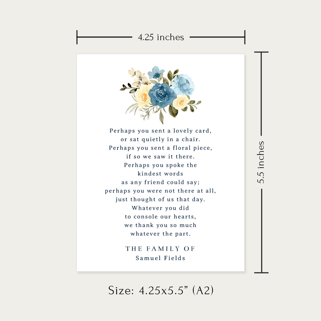 Blue Floral Poem Funeral Cards