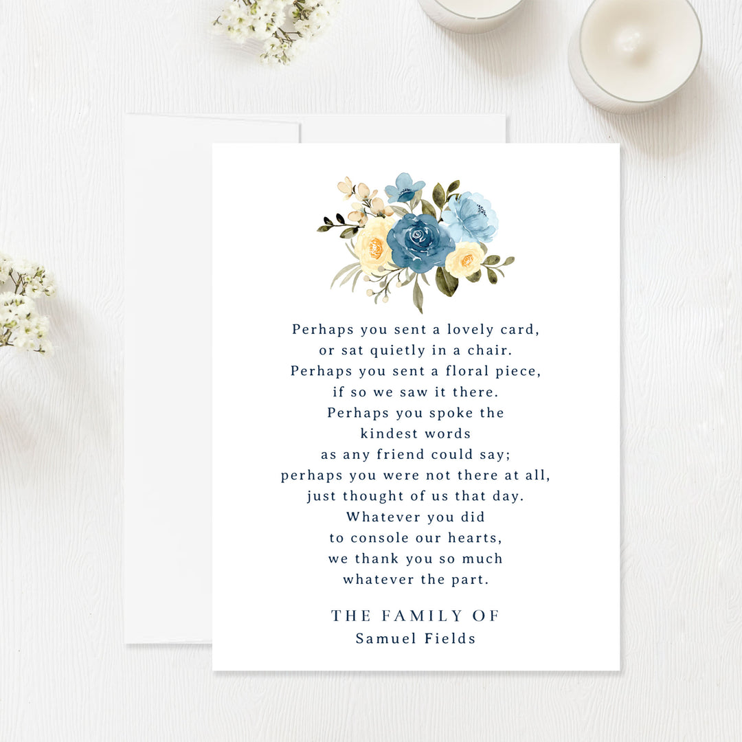 Blue Floral Poem Funeral Cards