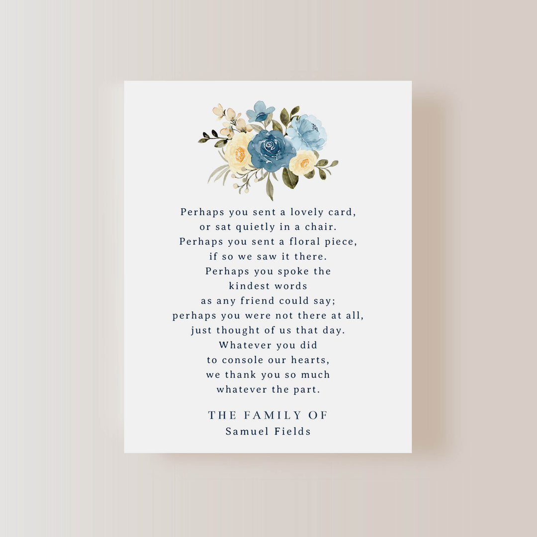 Blue Floral Poem Funeral Cards