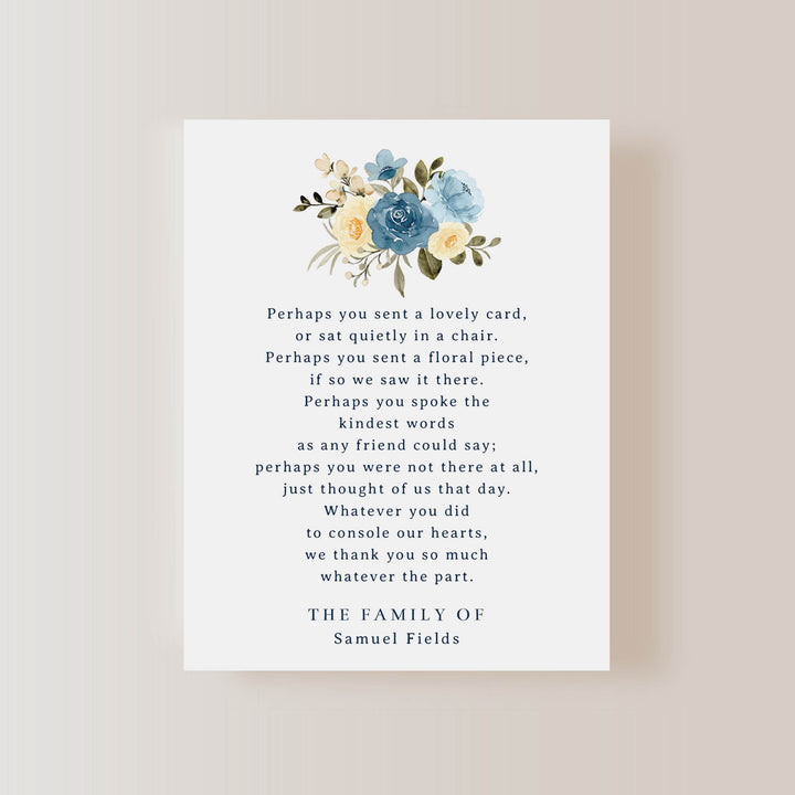 Blue Floral Poem Funeral Cards