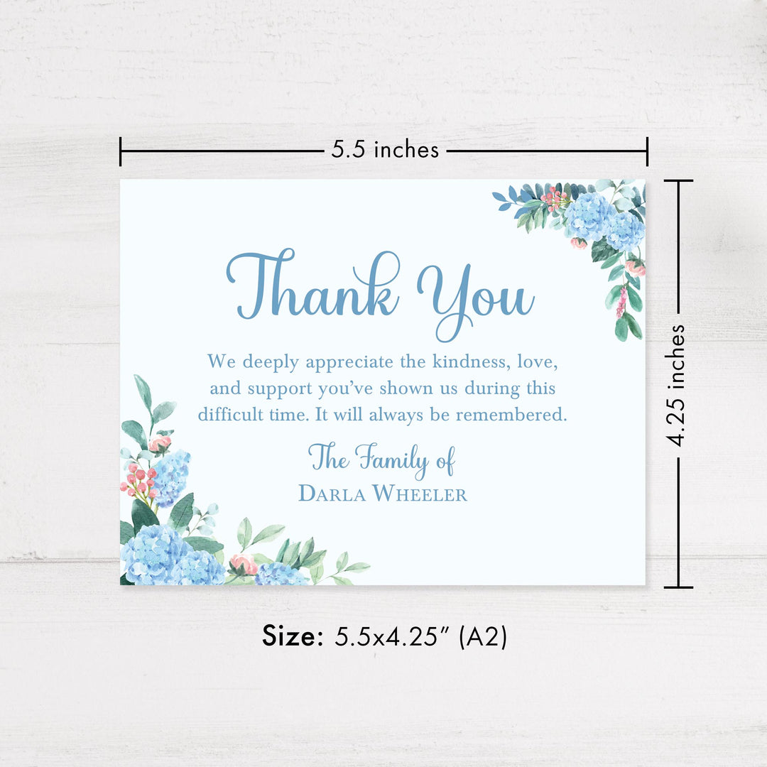 Blue Hydrangea Sympathy Thank You Cards