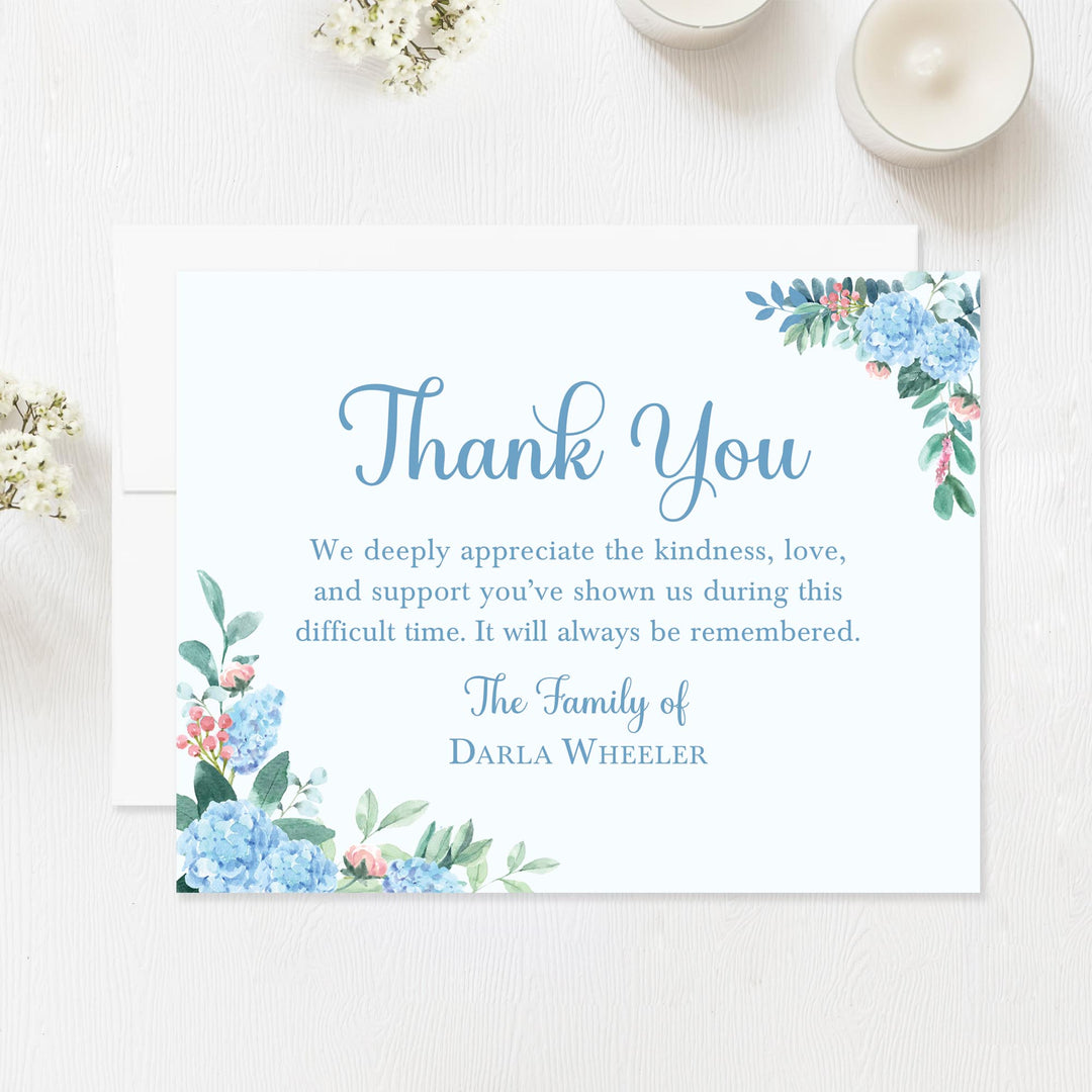 Blue Hydrangea Sympathy Thank You Cards