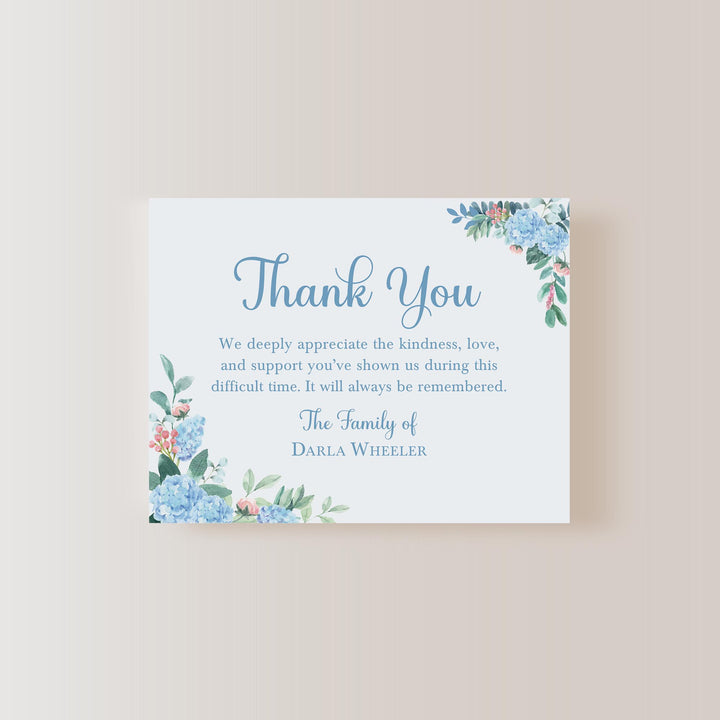 Blue Hydrangea Sympathy Thank You Cards