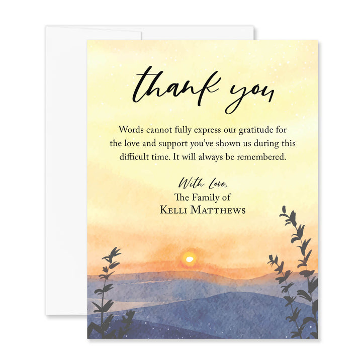 Blue Ridge Mountain Sunset Sympathy Thank You Cards