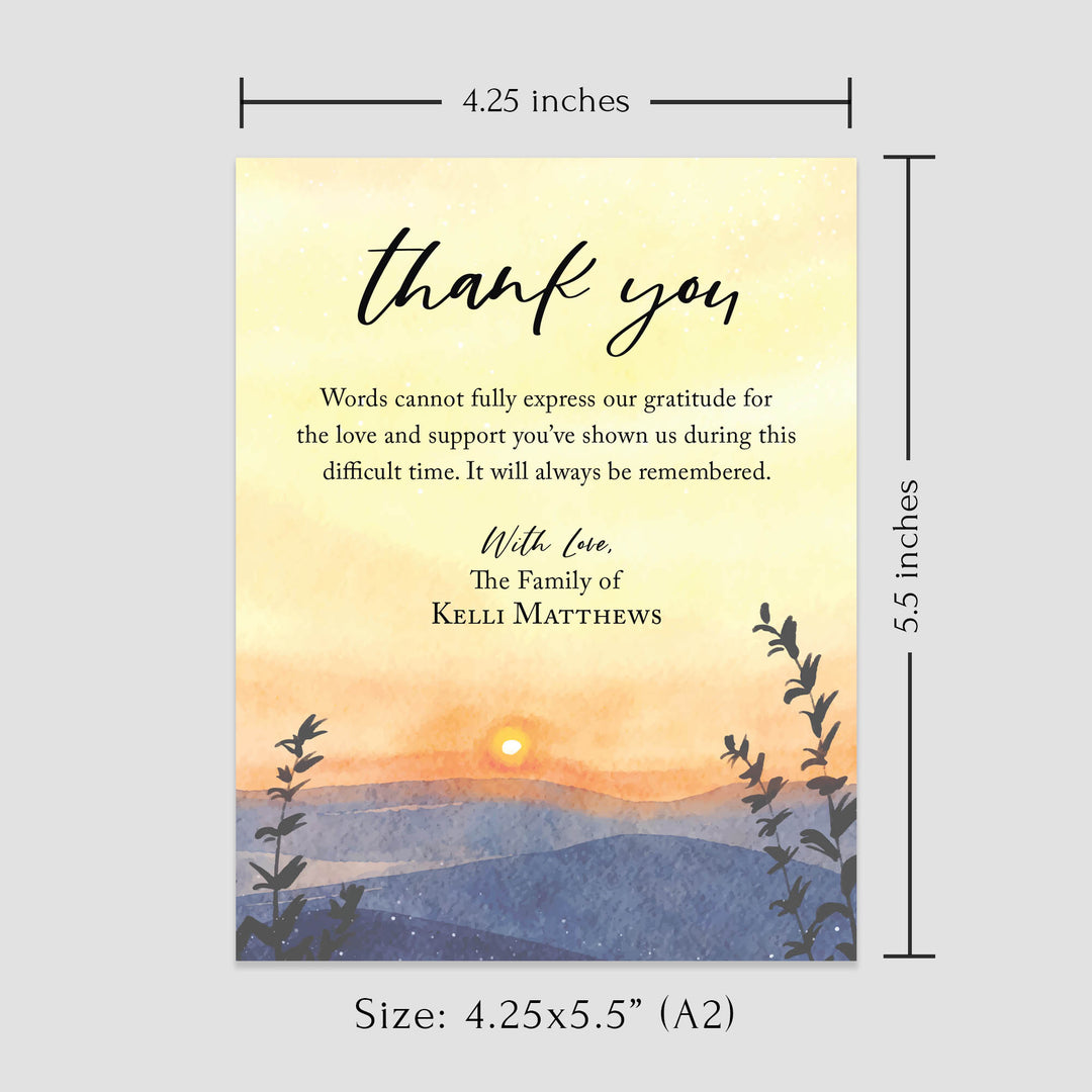 Blue Ridge Mountain Sunset Sympathy Thank You Cards