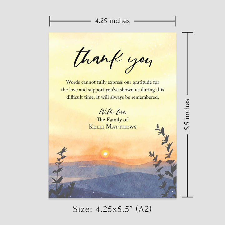 Blue Ridge Mountain Sunset Sympathy Thank You Cards