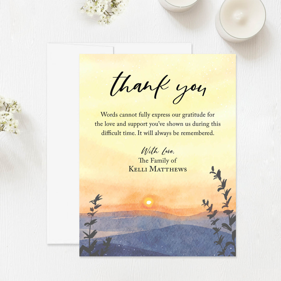 Blue Ridge Mountain Sunset Sympathy Thank You Cards