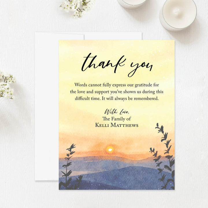 Blue Ridge Mountain Sunset Sympathy Thank You Cards