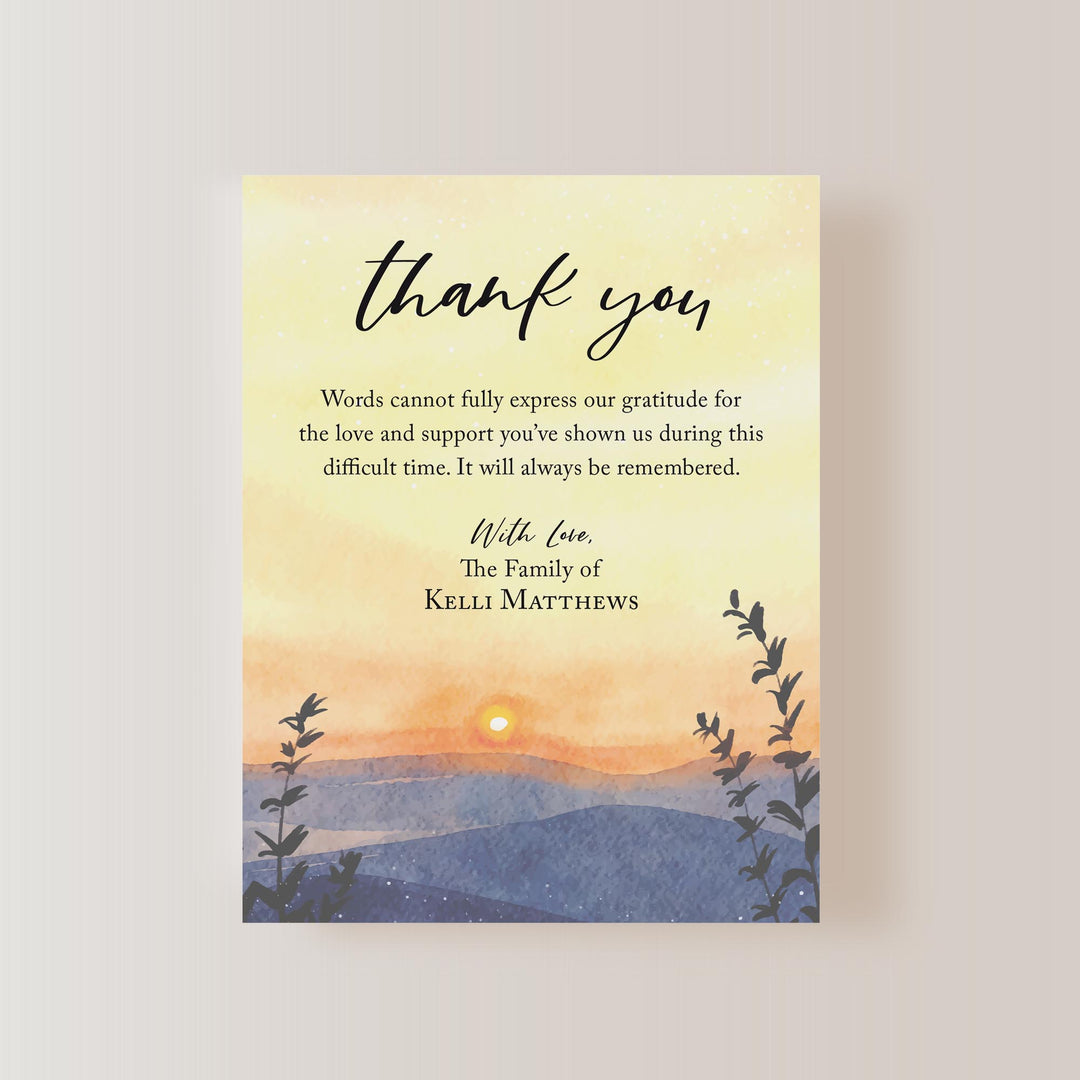 Blue Ridge Mountain Sunset Sympathy Thank You Cards