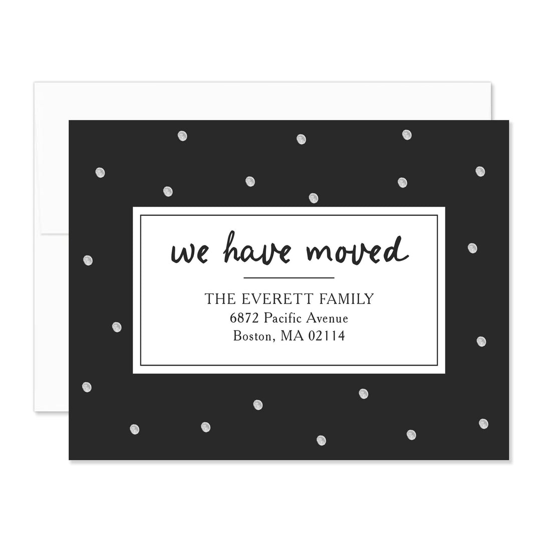 Charcoal Black with Polka Dots Moving Announcement Flat Cards