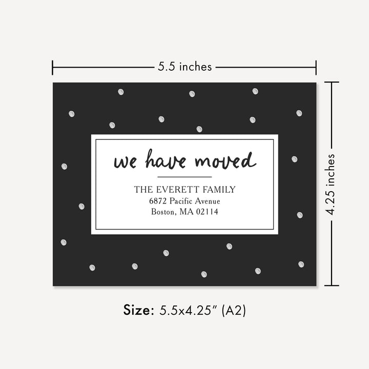 Charcoal Black with Polka Dots Moving Announcement Flat Cards