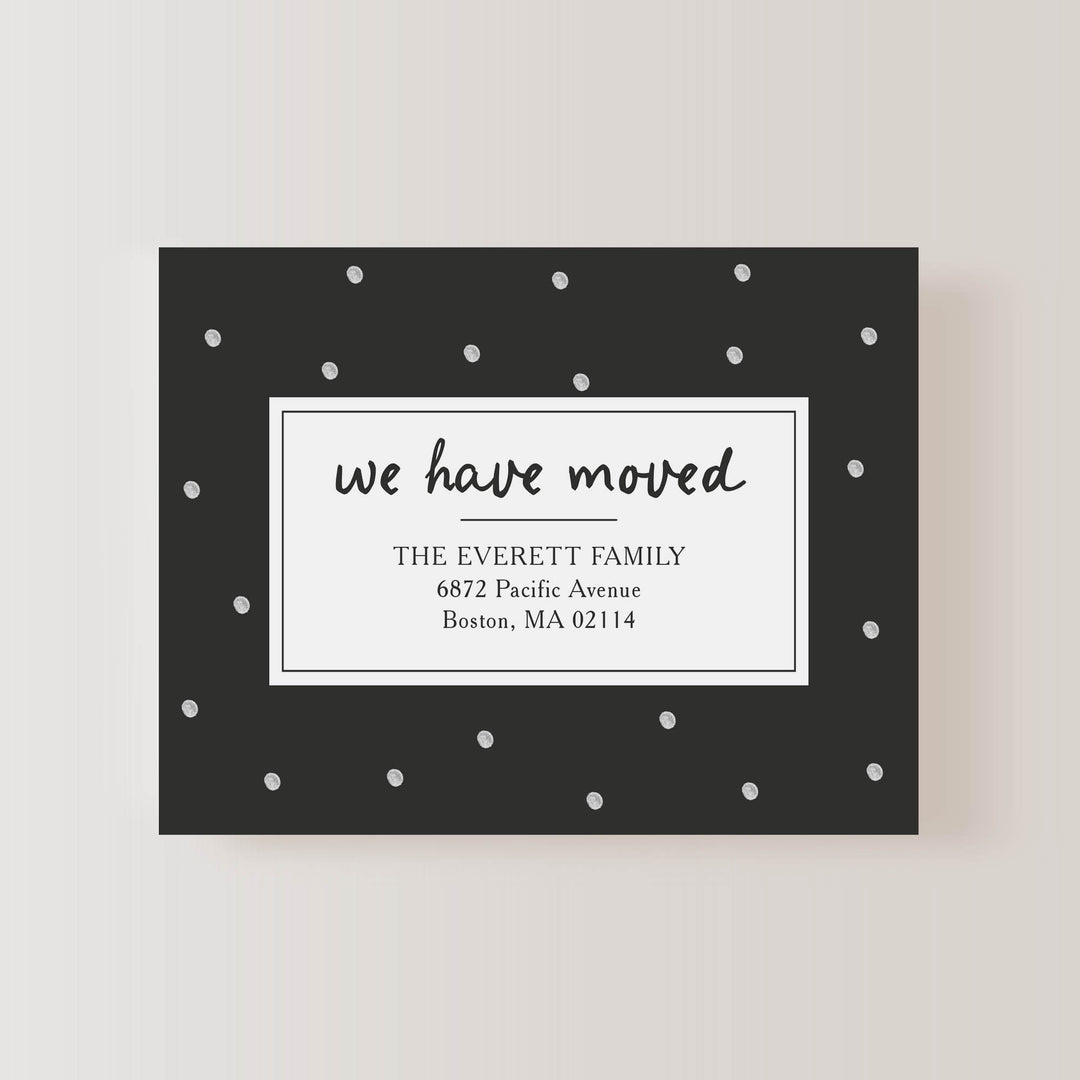 Charcoal Black with Polka Dots Moving Announcement Flat Cards