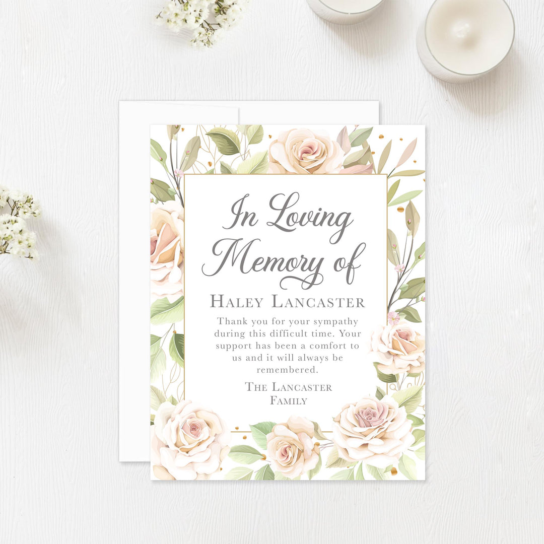 Cream Floral Funeral Thank You Cards