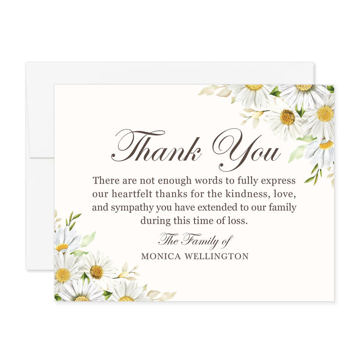 Personalized Daisies Sympathy Thank You Card with white envelope