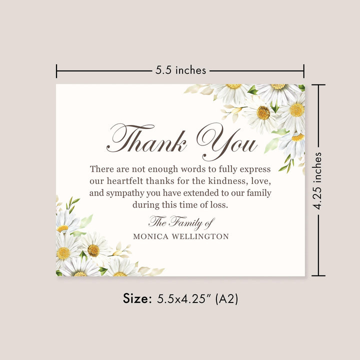 Personalized Daisies Sympathy Thank You Card size: 5.5x4.25 (A2)