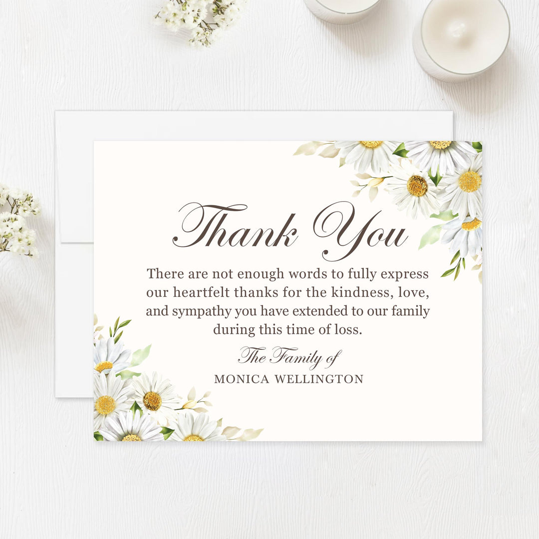 Daisies Sympathy Thank You Card with white envelope