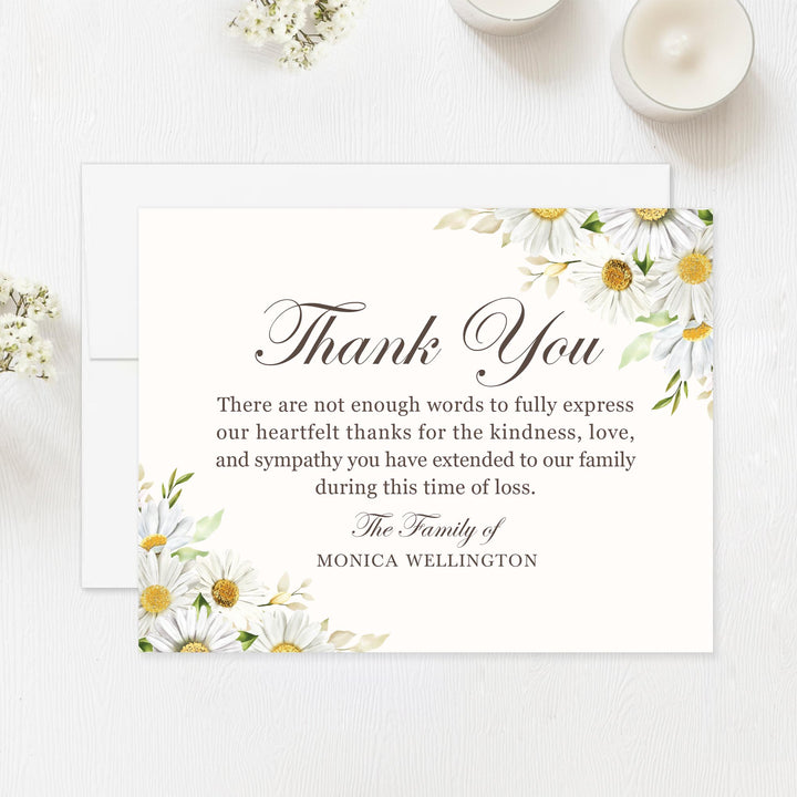 Daisies Sympathy Thank You Card with white envelope