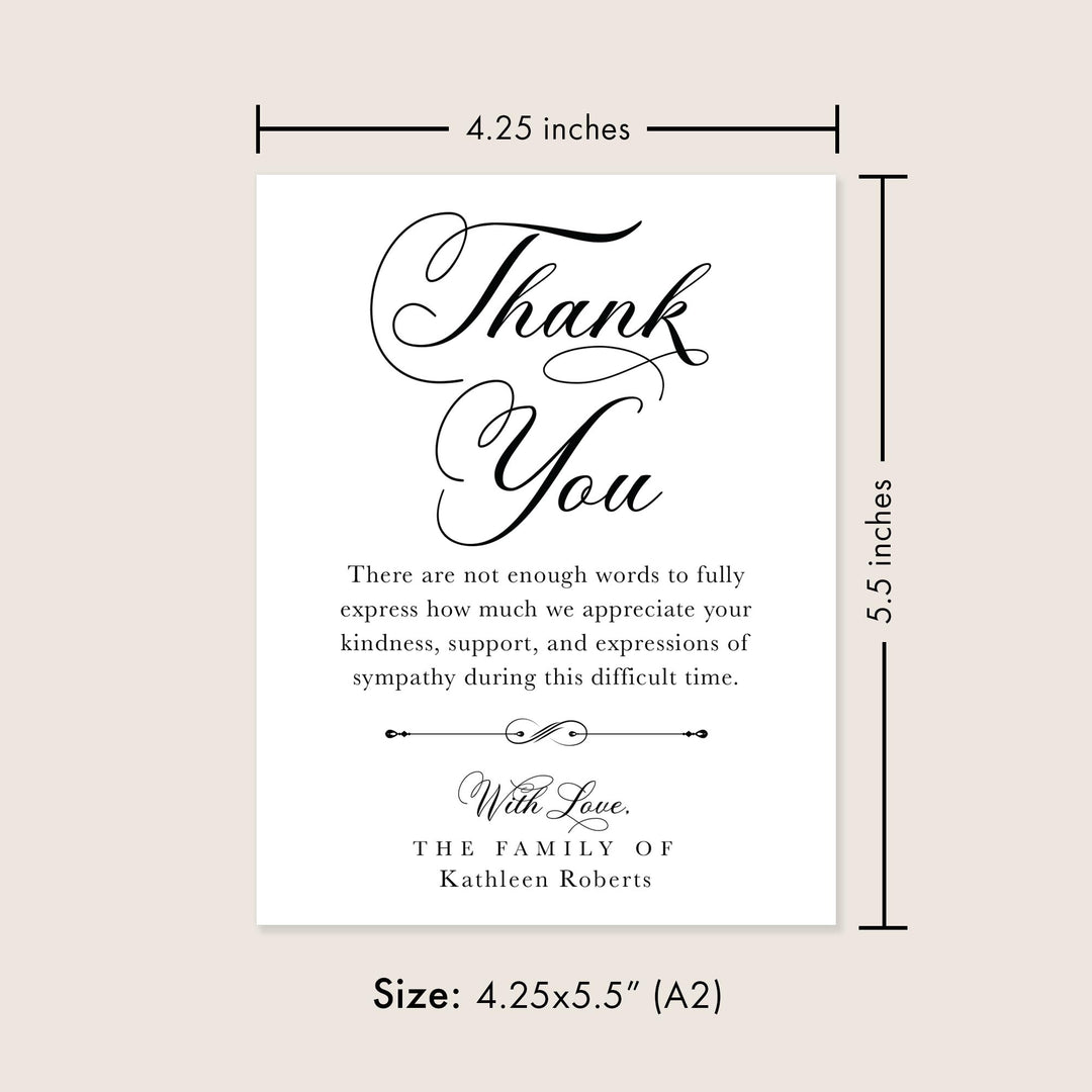 Elegant Black And White Sympathy Thank You Cards