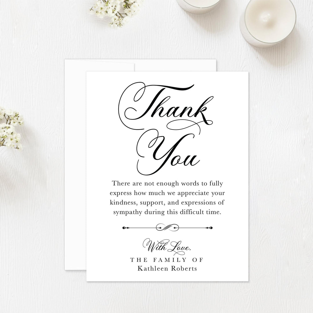 Elegant Black And White Sympathy Thank You Cards