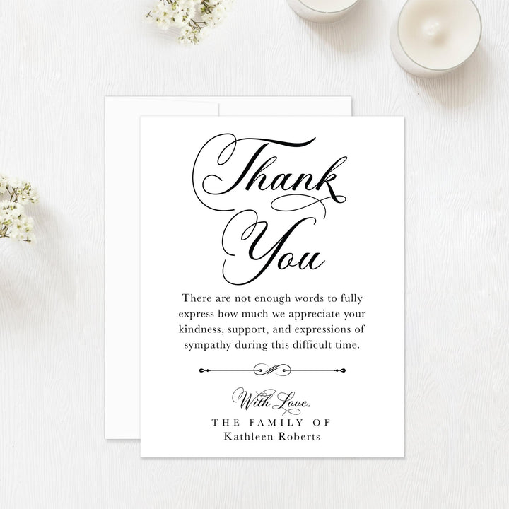 Elegant Black And White Sympathy Thank You Cards