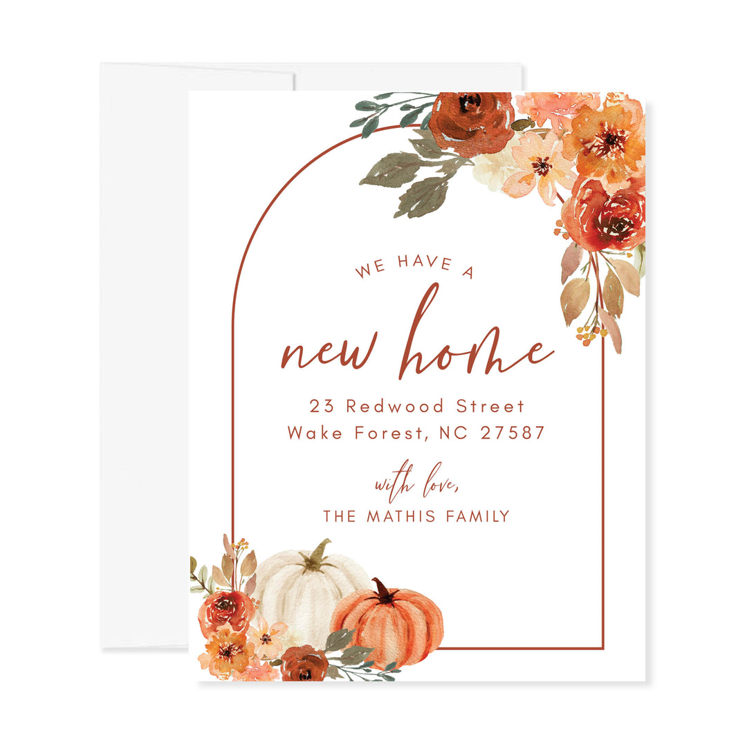 Fall Floral and Pumpkins Moving Announcement Flat Cards