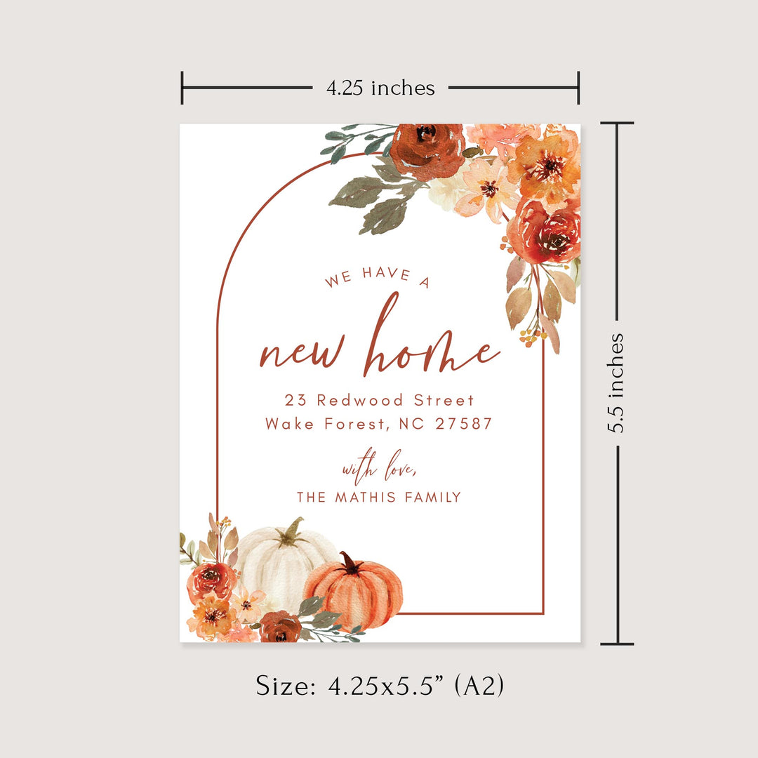 Fall Floral and Pumpkins Moving Announcement Flat Cards