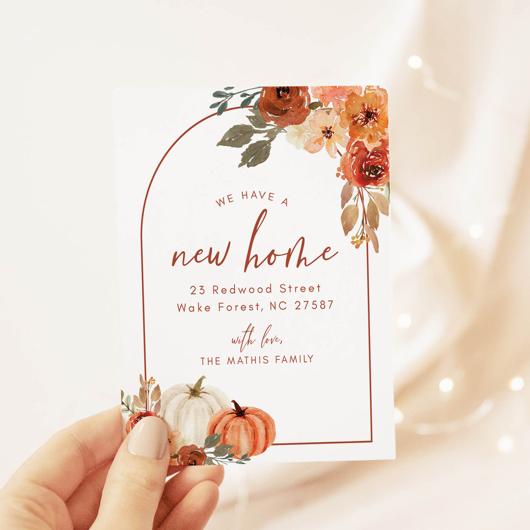 Fall Floral and Pumpkins Moving Announcement Flat Cards