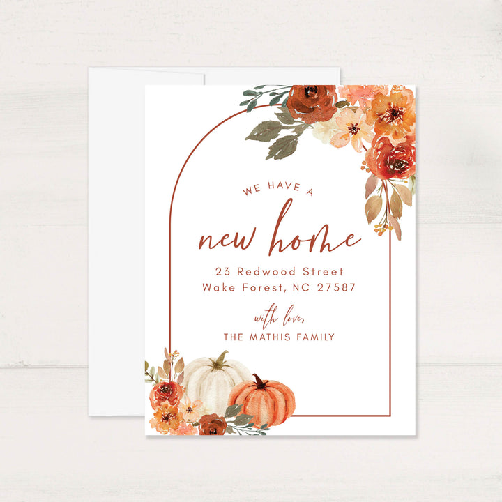 Fall Floral and Pumpkins Moving Announcement Flat Cards