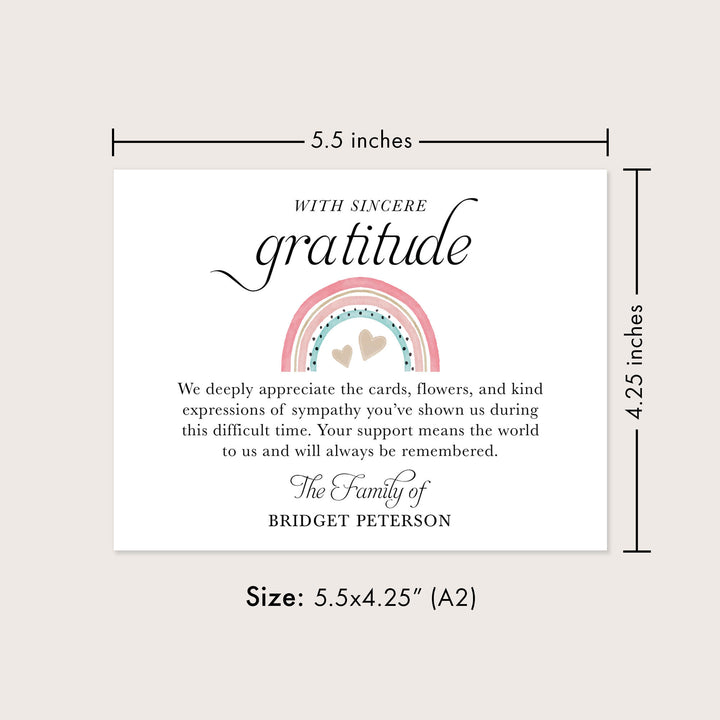 Gratitude Rainbow Funeral Thank You Cards