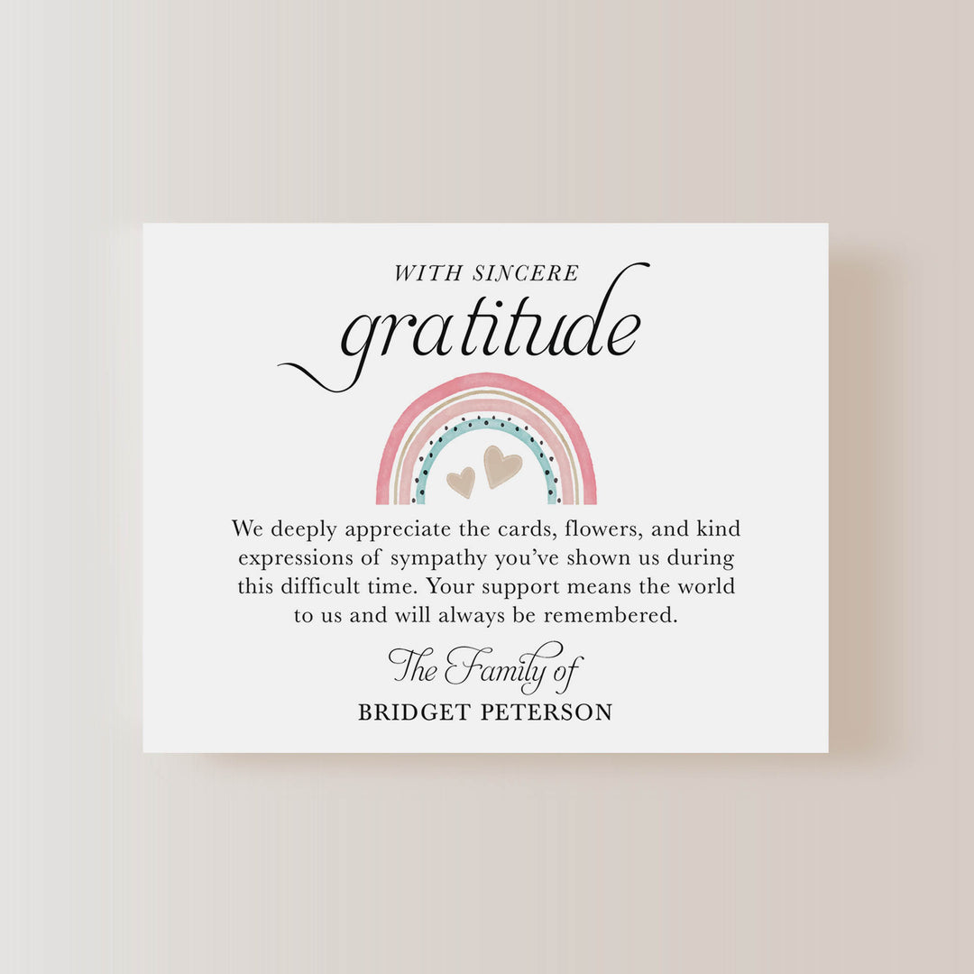 Gratitude Rainbow Funeral Thank You Cards