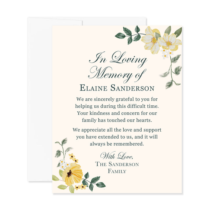 In Loving Memory Yellow And White Flowers Cards