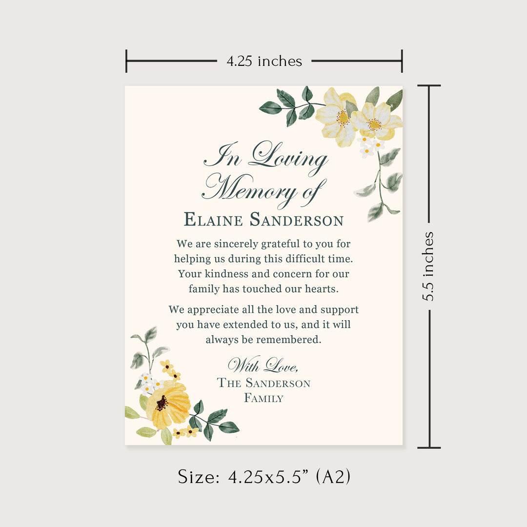 In Loving Memory Yellow And White Flowers Cards