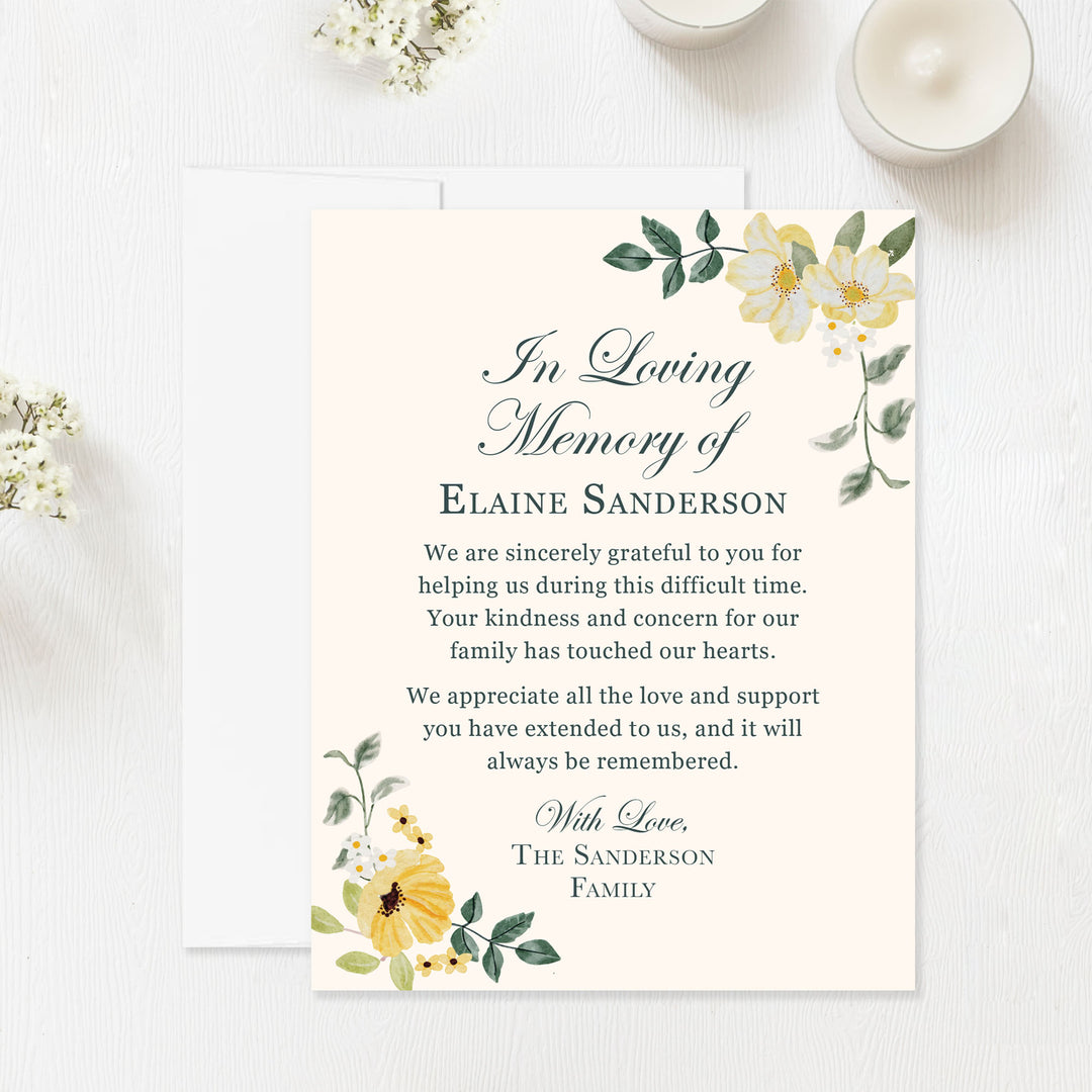 In Loving Memory Yellow And White Flowers Cards