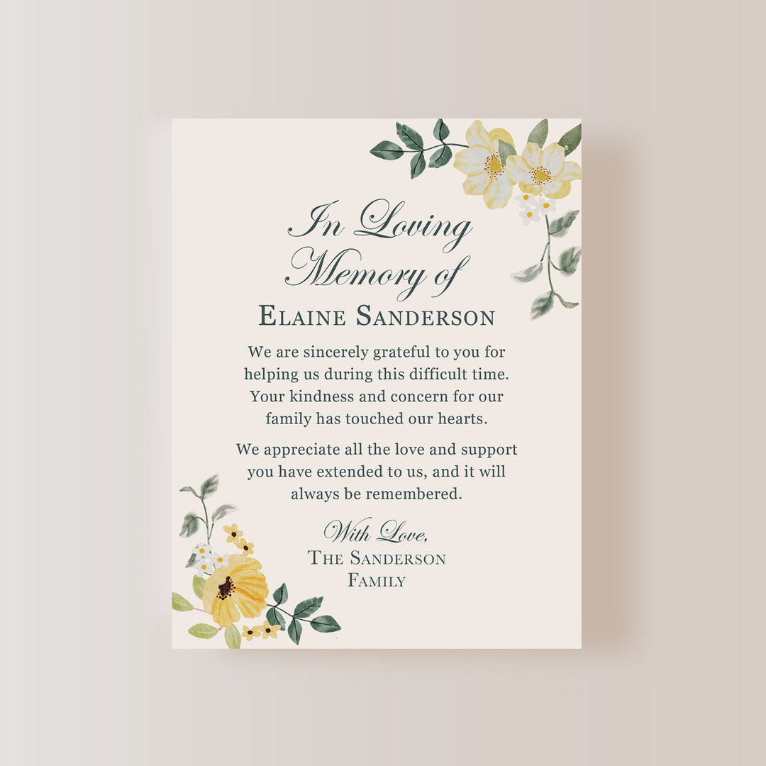 In Loving Memory Yellow And White Flowers Cards