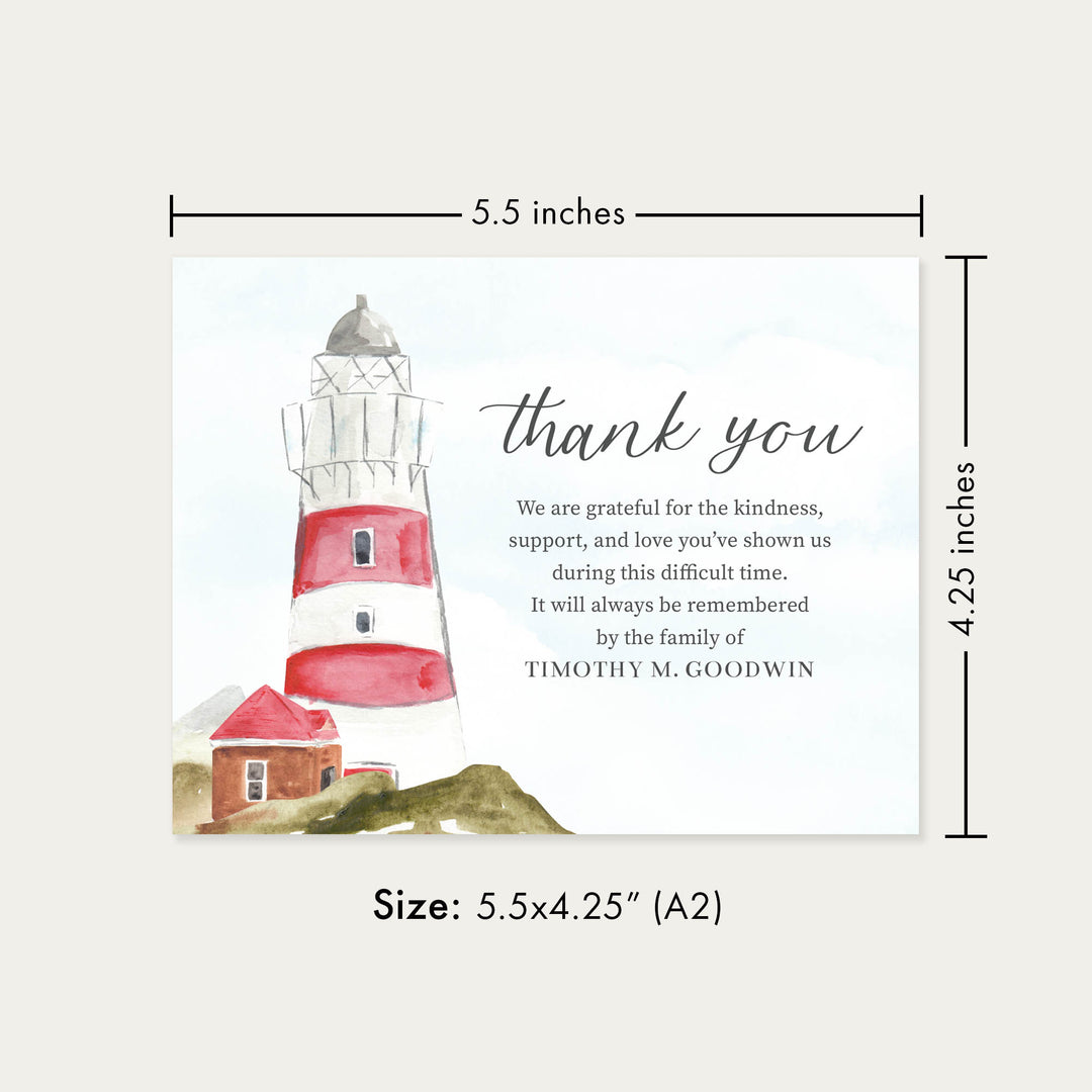 Lighthouse Funeral Thank You Cards