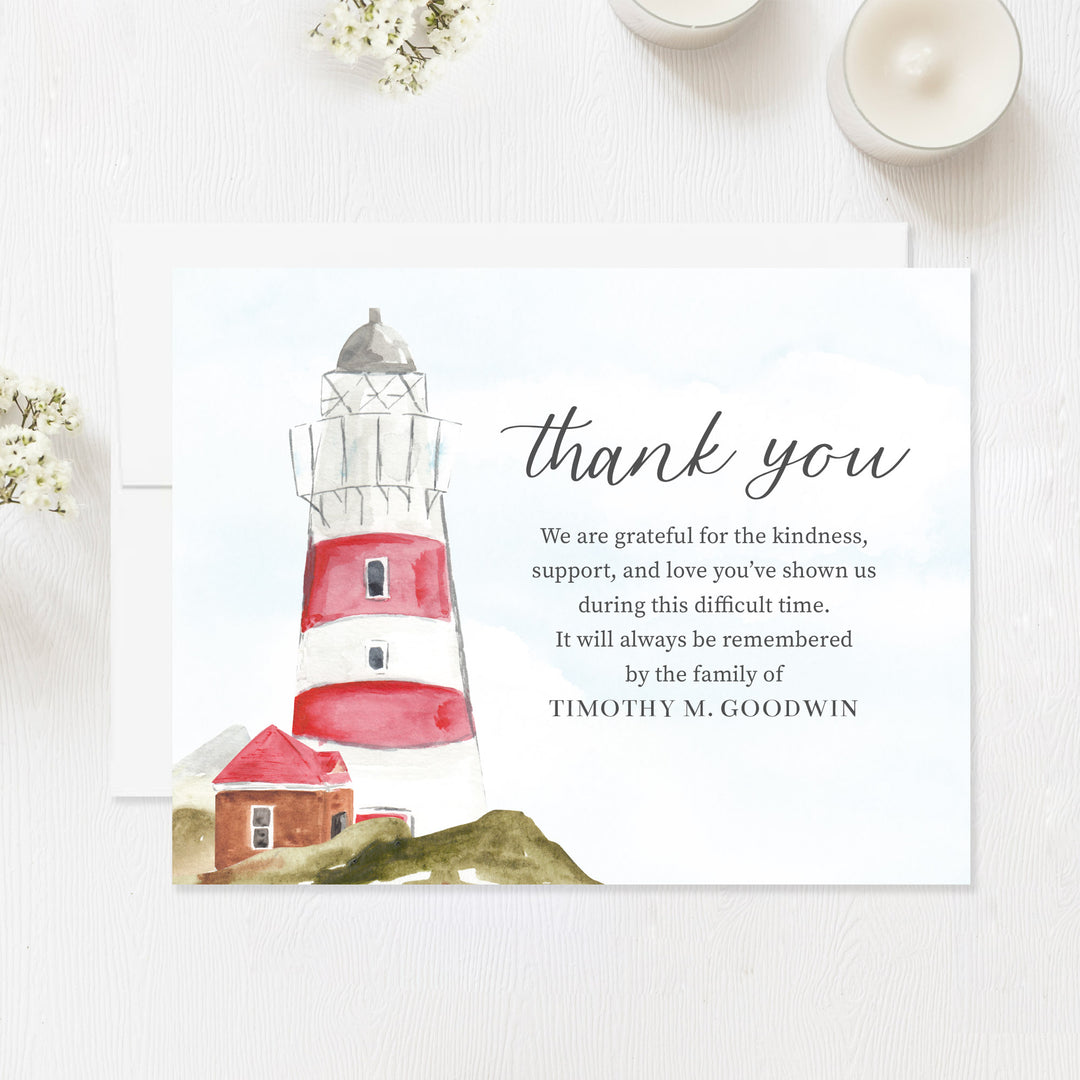 Lighthouse Funeral Thank You Cards