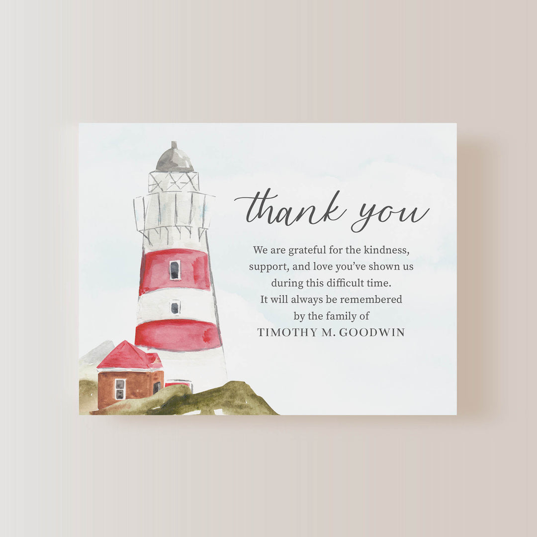 Lighthouse Funeral Thank You Cards