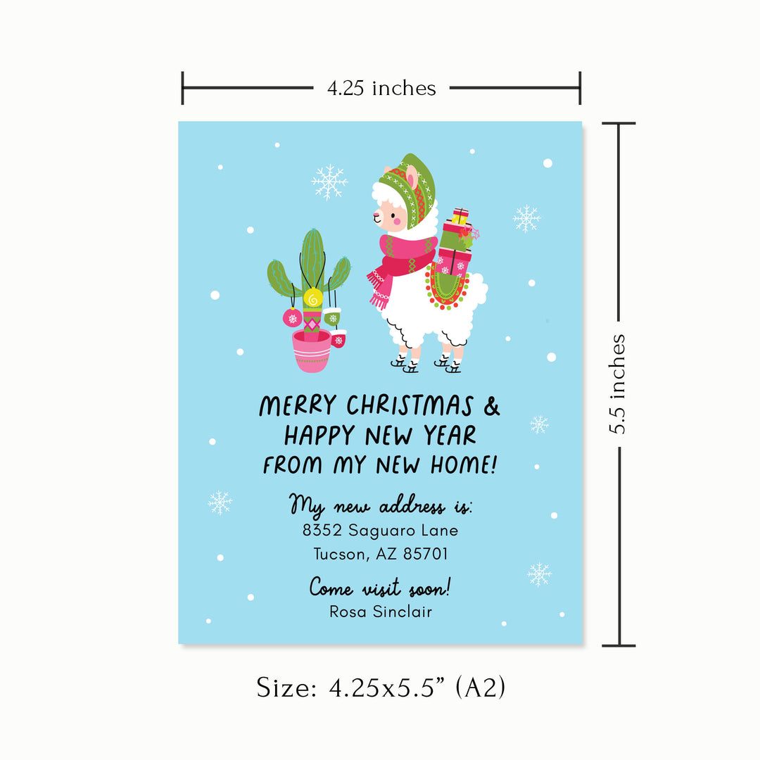 Christmas Llama And Cactus Moving Announcement Flat Cards